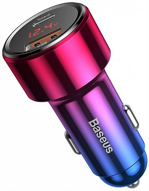 Автомобильное зарядное устройство BASEUS Magic C20C, USBUSB-C, 5A, 45 Вт, красный, дисплей - 1
