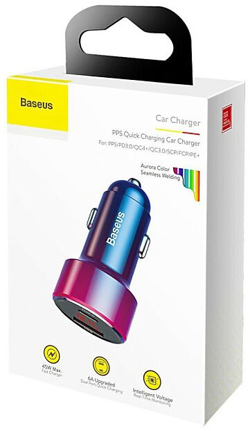 Автомобильное зарядное устройство BASEUS Magic C20C, USBUSB-C, 5A, 45 Вт, красный, дисплей - 2