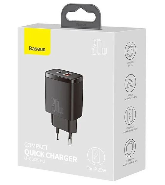 Зарядное устройство BASEUS Compact Quick Charger USBType-C, 3A, 20W, черный - 7